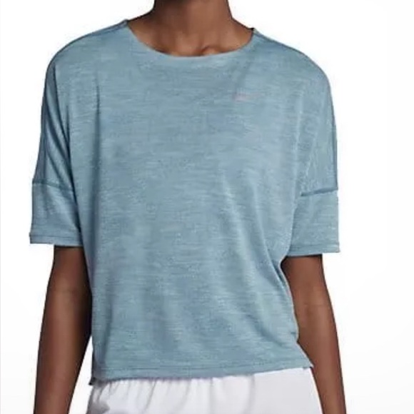 Nike Dri-FIT Blue Geometric Short Sleeve Top XL Loose Fit Workout Tee - Picture 1 of 9